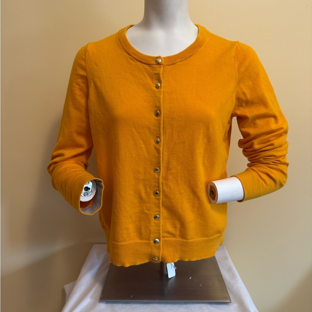 Banana Republic Vibrant Yellow Extra Fine Merino Cardigan Sweater Size M - Picture 2 of 10